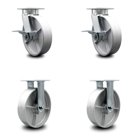 Service Caster 8 Inch Kingpinless Semi Steel Wheel Caster Brakes 2 Rigid, 2PK SCC-KP30S820-SSR-SLB-2-R-2